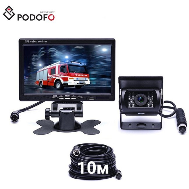 Камера заднього виду з монітором Podofo F0505, паркувальний комплекс для вантажних авто, кабель 10м 6858 фото