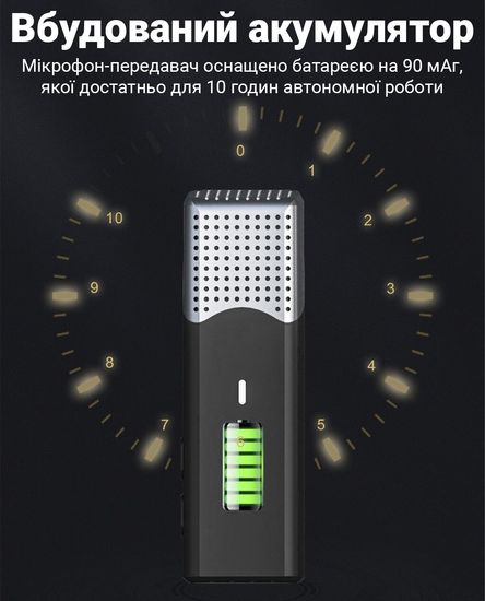 Бездротовий Type-C петличний мікрофон із зарядним кейсом Savetek P35 , 2.4 ГГц, для Android смартфонів, ноутбуків, планшетів, до 20 м, Чорний 1032 фото