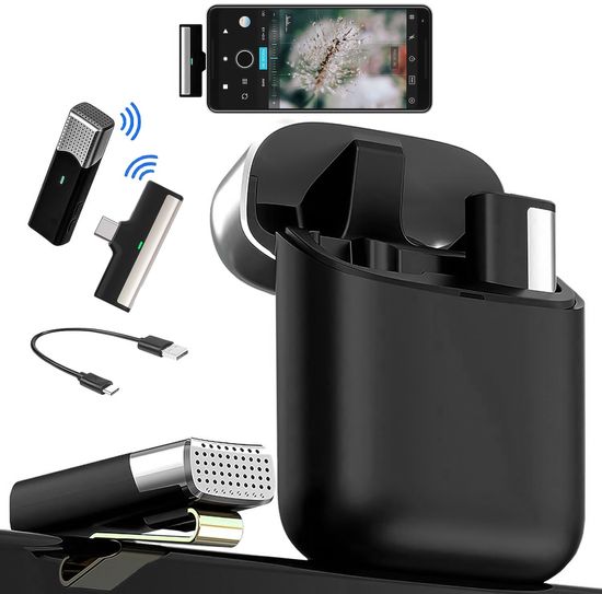 Беспроводной Type-C петличный микрофон с зарядным кейсом Savetek P35, 2.4 ГГц, для Android смартфонов, ноутбуков, планшетов, до 20 м, Черный 1032 фото