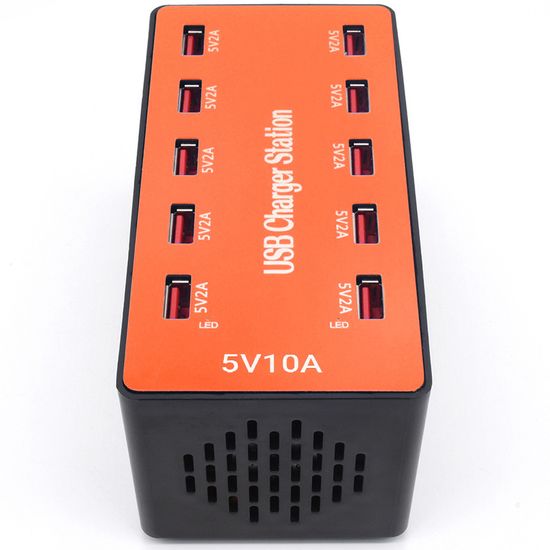 Багатопортовий мережевий зарядний пристрій на 10 USB роз'ємів Addap CS-A5B, док-станція для зарядки, 50W, Orange 0158 фото