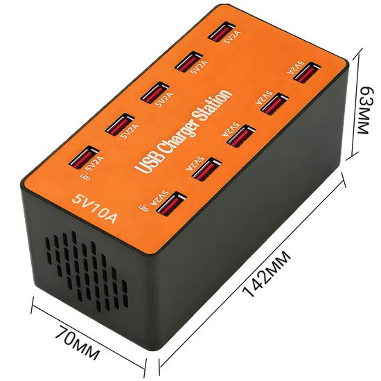 Мультизарядное сетевое устройство на 10 USB портов Addap CS-A5B, док-станция для зарядки, 50W, Orange 0158 фото