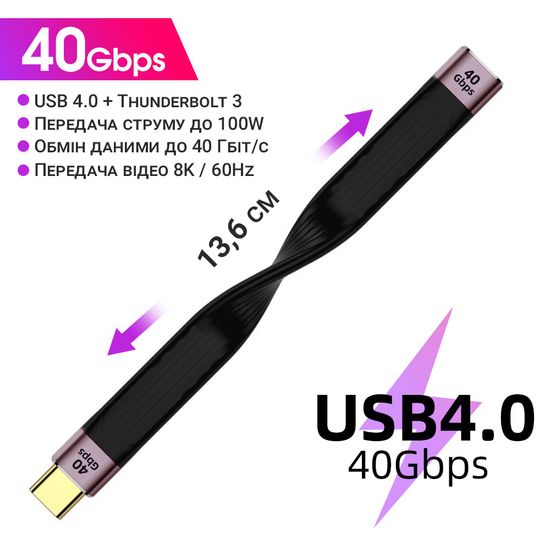Кабель Type-C Male to Female 40Gbps для синхронизации данных и зарядки Addap UC2UC-02, 100Вт, USB 4.0