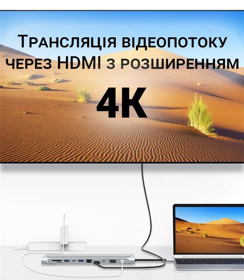 11в1: Многопортовый USB Type-C хаб / подставка для ноутбука Addap MH-01: HDMI + USB A + PD + USB C + SD + RJ45 + VGA + 3,5mm 7767 фото