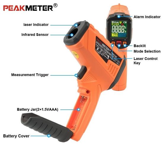Безконтактний цифровий термометр PeakMeter PM6519B (від -50ºC до 550ºC) 6935 фото