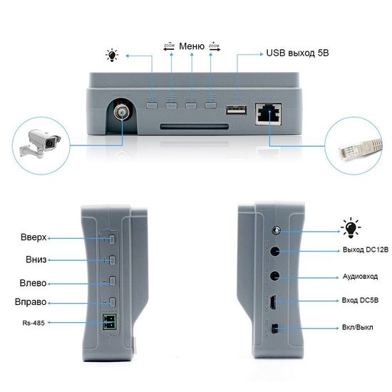 Видеотестер - портативный монитор Pomiacam IV5 для настройки видеокамер до 8 Мп 4в1: AHD+TVI+CVI+CVBS 7284 фото