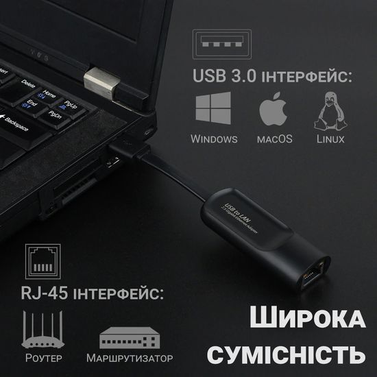 Зовнішній мережевий адаптер USB-LAN з гігабітним інтернетом Addap UA2RJ45-01, мережева карта RJ-45, 1 Гбіт/с 0205 фото