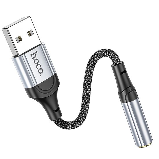 Аудіоадаптер, перехідник USB to miniJack 3.5mm Hoco LS36, зовнішня звукова карта для компʼютера, ноутбука