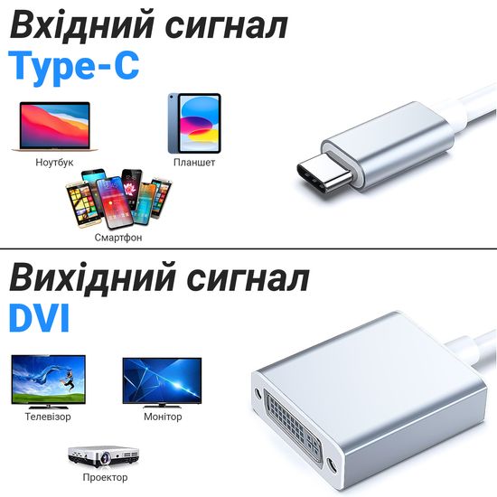 Адаптер, конвертер с Type-C на DVI для передачи видео Addap UC2DVI-01, переходник для ноутбука, проектора, телевизора, FullHD 1080P