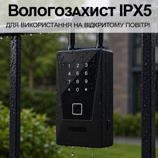 Розумний Wi-Fi сейф для ключів з гачком uSafe KS-12wh з біометричним сканером, NFC, PIN-кодом та захистом IPX5, Чорний 1392 фото
