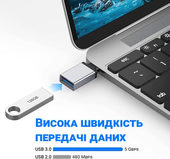OTG адаптер USB 3.0 Female на Type-C Male, переходник для смартфона/ноутбука Addap UA2C-01, 5 Гбит/с 0122 фото
