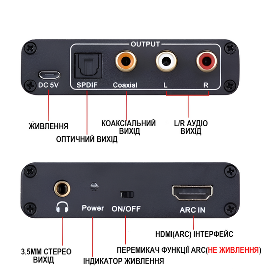 HDMI ARC аудіо екстрактор Addap HAE-04, конвертер звуку з HDMI на RCA / Toslink (SPDIF) / Coaxial / AUX 3.5 мм для ТВ, саундбарів та підсилювачів 1313 фото