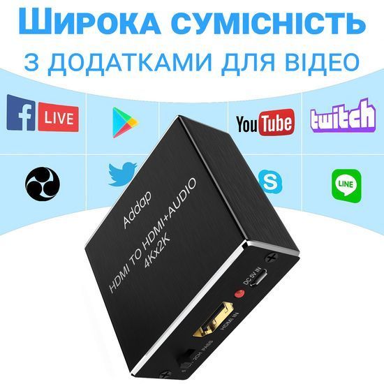 Цифровий HDMI аудіо екстрактор Addap HAE-02, конвертер звуку з HDMI на оптичний SPDIF/Toslink та 3,5мм miniJack, 4K 0295 фото