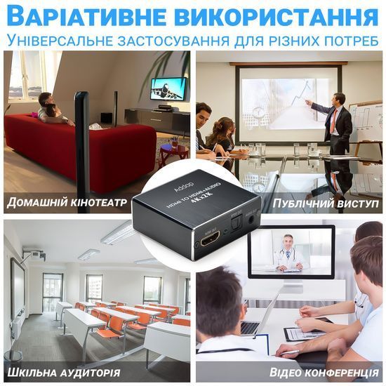 Цифровий HDMI аудіо екстрактор Addap HAE-02, конвертер звуку з HDMI на оптичний SPDIF/Toslink та 3,5мм miniJack, 4K 0295 фото