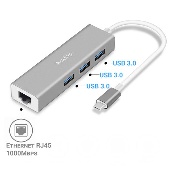 USB Type-C Хаб |адаптер на 3 порти USB 3,0 для ноутбука Addap MH-05, з інтернет підключенням Ethernet RJ-45 7770 фото