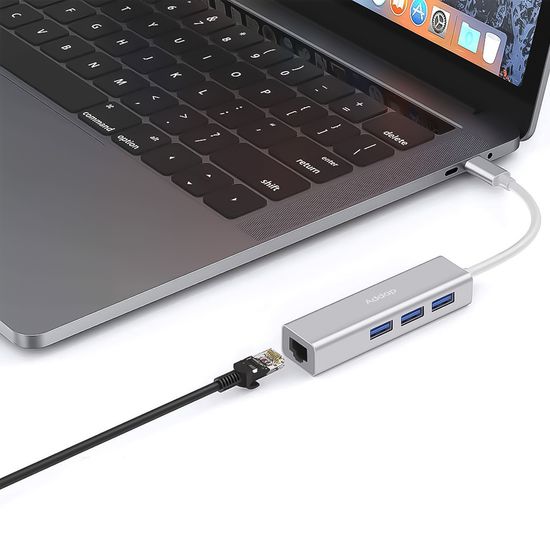 USB Type-C Хаб | адаптер на 3 порта USB 3,0 для ноутбука Addap MH-05, с интернет подключением Ethernet RJ-45 7770 фото