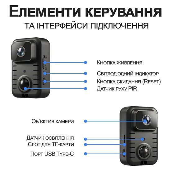 WiFi міні камера відеоспостереження з датчиком руху Digital Lion MD23, до 90 днів автономної роботи, з нічним баченням, бодікамера 1296P 1394 фото