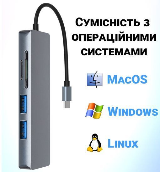 Мультипортовий USB-C хаб - розгалужувач для ноутбука Addap MH-11 | Адаптер 5в1: USB 3.0/USB-C/SD/MicroSD 0033 фото
