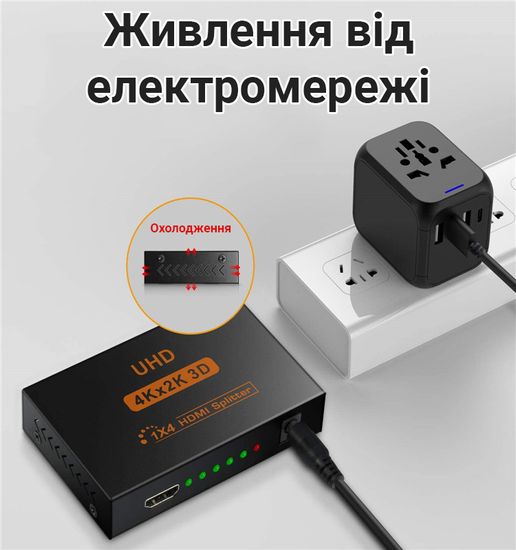 Активний HDMI розгалужувач на 4 порта Addap HVS-02, чотирьохнаправлений відео сплітер 4К 7583 фото