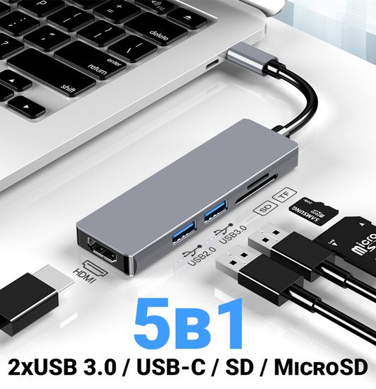 Мультипортовый USB-C хаб - разветвитель для ноутбука Addap MH-11 | Адаптер 5в1: USB 3.0 / USB-C / SD / MicroSD 0033 фото