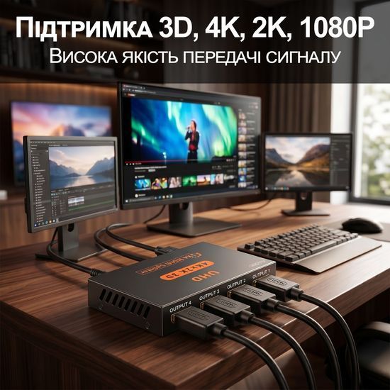 Активный HDMI разветвитель на 4 порта Addap HVS-02, четырехнаправленный видео сплиттер 4К 7583 фото
