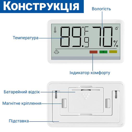 Цифровой комнатный термометр-гигрометр UChef YZ-6049, термогигрометр с индикатором комфортной температуры и влажности 1242 фото