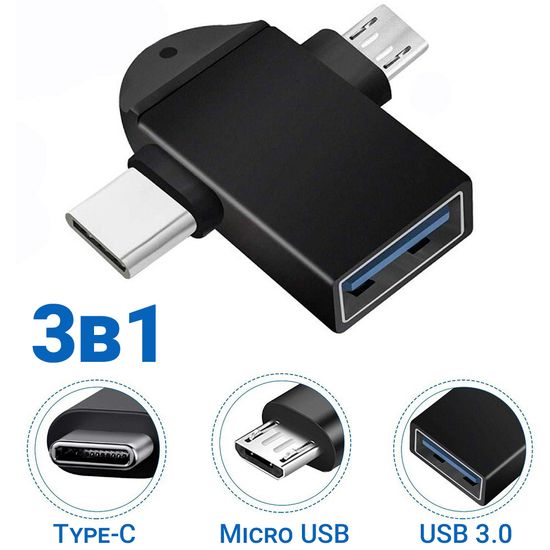 Подвійний OTG адаптер USB 3.0 на Type-C + MicroUSB, перехідник для смартфона/ноутбука Addap UA2MIX-01, 5 Гбіт/с 0124 фото