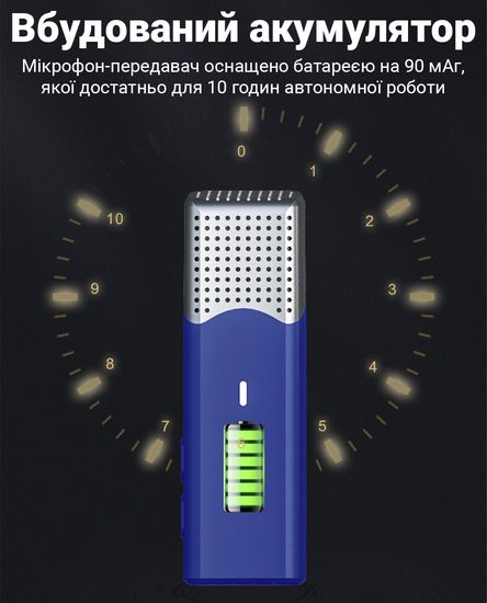 Бездротова петлична система мікрофона для Lightning пристроїв Savetek P35, з зарядним кейсом, 2.4 ГГц, для Apple iPhone, iPad, до 20 м, Синій 0265 фото
