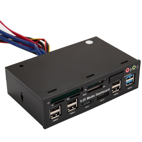 Многофункциональная 5,25" передняя панель для ПК Addap 525E | косичка USB 2.0, USB 3.0, TF/SD/CF/M2/MMC/MS Card, SATA, ESATA, 3.5мм 0092 фото