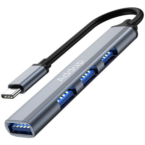 USB Type-C хаб, концентратор / розгалужувач для ноутбука Addap UH-05C, на 4 порти USB, Gray 7809 фото