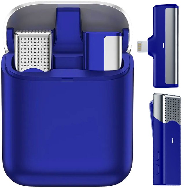 Беспроводная петличная система микрофона для Lightning устройств Savetek P35, с зарядным кейсом, 2.4 ГГц, Apple iPhone, iPad, до 20 м, Синий 0265 фото
