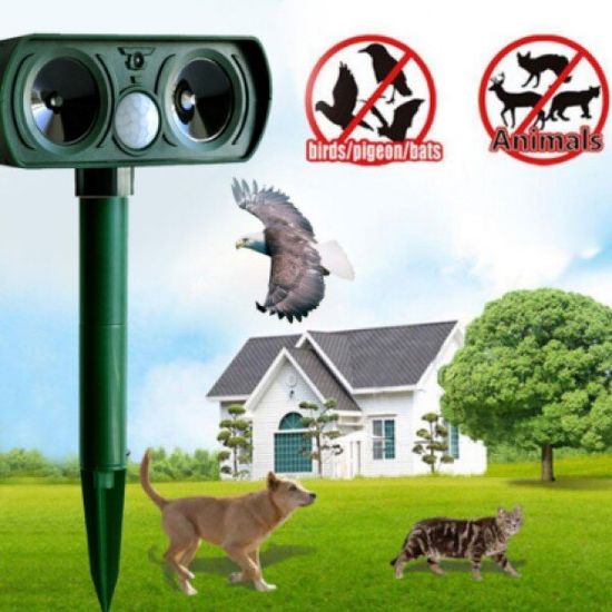 Универсальный огородный отпугиватель птиц, собак, котов, лисиц и других животных c большой солнечной батареей (модель HRS-308) 6351 фото