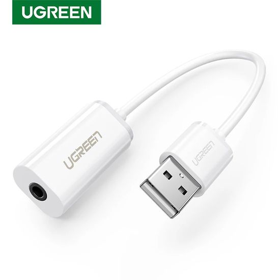 Внешняя звуковая карта Ugreen WUS206, 2в1 USB Audio Adapter,TRRS, USB 2,0, White 7165 фото