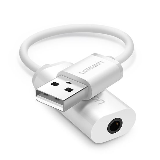 Зовнішня звукова карта Ugreen WUS206, 2в1 USB Audio Adapter, TRRS, USB 2,0, White 7165 фото