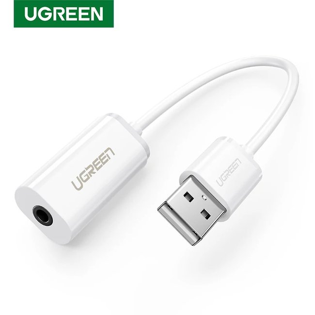 Зовнішня звукова карта Ugreen WUS206, 2в1 USB Audio Adapter, TRRS, USB 2,0, White 7165 фото