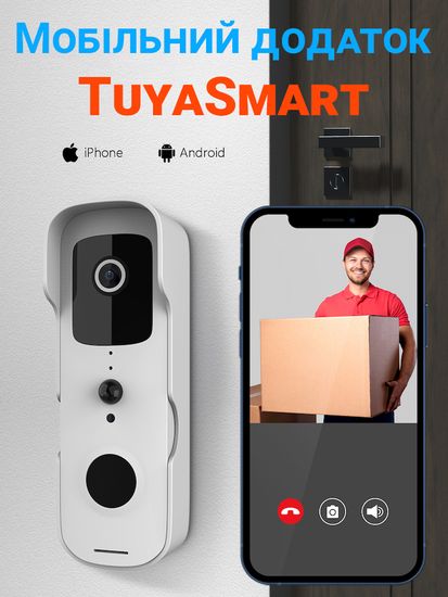 Розумний дверний відеодомофон з WiFi та датчиком руху USmart VDB-01w, відеодзвінок + приймач із підтримкою Tuya, White 7733 фото
