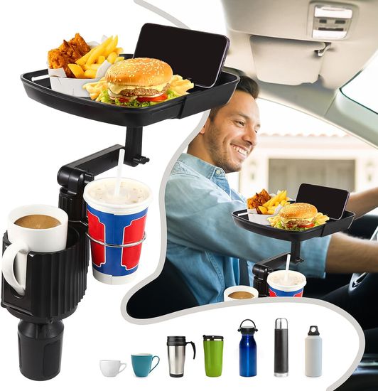 Автомобільний столик в підстаканник з тримачем для смартфона Podofo CCH-01, органайзер в машину для напоїв та їжі