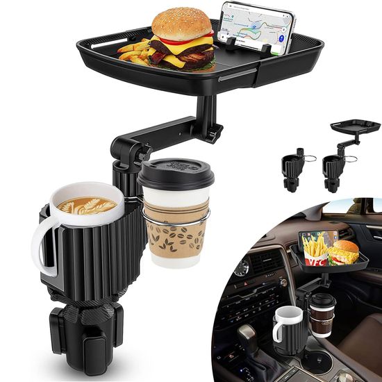 Автомобильный столик в подстаканник с держателем смартфона Podofo CCH-01, органайзер в машину для напитков и еды