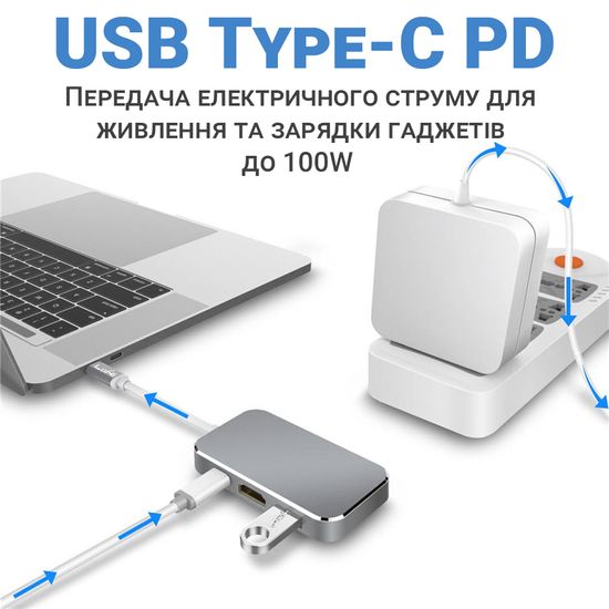 USB Type-C хаб / разветвитель для ноутбука Addap MH-08, многопортовый концентратор 5в1: 3 x USB 3,0 + Type-C + HDMI 7774 фото