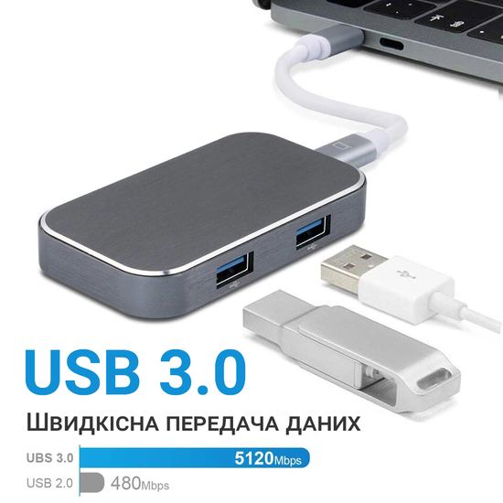USB Type-C хаб / разветвитель для ноутбука Addap MH-08, многопортовый концентратор 5в1: 3 x USB 3,0 + Type-C + HDMI 7774 фото
