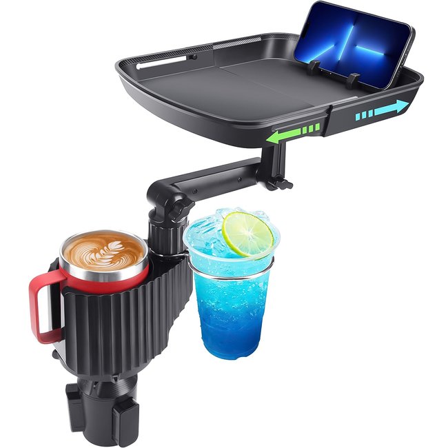 Автомобільний столик в підстаканник з тримачем для смартфона Podofo CCH-01, органайзер в машину для їжі та напоїв