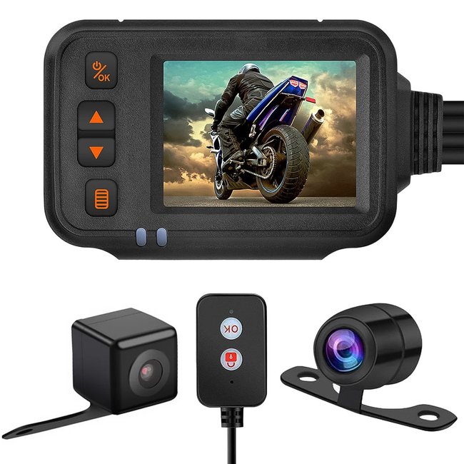 Мото видеорегистратор с 2 камерами Podofo W8122, для переднего и заднего обзора мотоцикла, Full HD 1080P, IP65 1040 фото