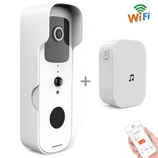 Розумний дверний відеодомофон з WiFi та датчиком руху USmart VDB-01w, відеодзвінок + приймач із підтримкою Tuya, White 7733 фото