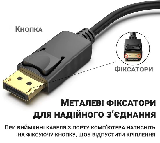Кабель - перехідник DisplayPort to HDMI для синхронізації відео та аудіо потоку Addap DP2HDMI-01c, 4K UltraHD, 1,8 м 0082 фото