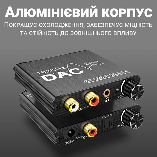 Цифро-аналоговий перетворювач звукового сигналу з оптичного Toslink (SPDIF) та коаксіального на RCA та mini Jack 3.5 мм Addap DAC-01