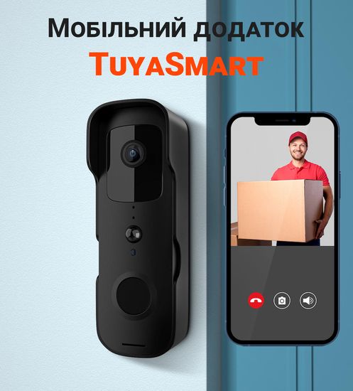 Умный дверной видеодомофон с WiFi и датчиком движения USmart VDB-01w, видеозвонок + приемник с поддержкой Tuya, Black 7734 фото