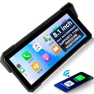 Бездротовий CarPlay & Android Auto монітор для мотоцикла 8.1" Podofo A4711, навігатор, Bluetooth, TPMS, IP67, пульт на кермо