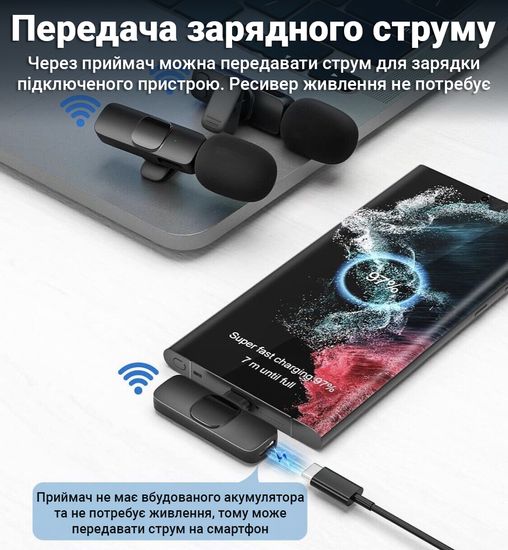 Подвійний бездротовий петличний Type-C мікрофон Savetek P27-2 для смартфона, ноутбука, планшета, 2.4 ГГц 0255 фото
