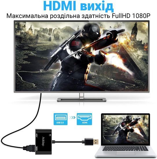 Багатофункціональний USB хаб для ноутбука Addap MH-12 для передачі відео, перехідник з USB 3.0 на 2 порти HDMI + VGA 0210 фото