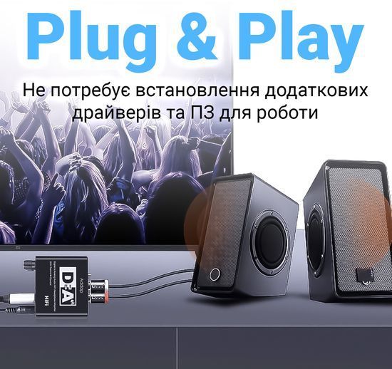 Конвертер звукового сигналу Addap DAC-02, ЦАП-перетворювач аудіо з Toslink (SPDIF) та коаксіального на RCA + mini Jack + SPDIF + коаксіал