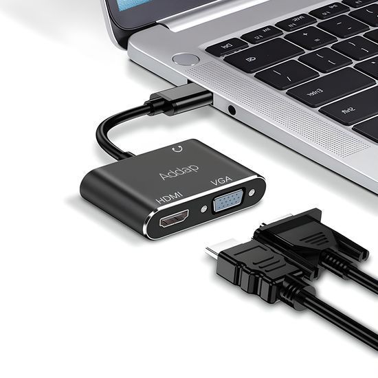 Багатофункціональний USB хаб для ноутбука Addap MH-12 для передачі відео, перехідник з USB 3.0 на 2 порти HDMI + VGA 0210 фото
